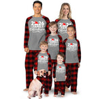 "2026 Family Christmas" Letter Print Black & Red Plaid Family Matching Grey Pajamas With Dog bandana