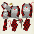 "2026 Family Christmas" Letter Print Black & Red Plaid Family Matching Grey Pajamas With Dog bandana