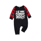 "We are Family 2026" White Letter Print Black & Red Plaid Family Matching Black Pajamas