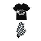 Black and White Plaid Short Sleeve Christmas Pajamas Set With Text Print