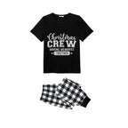 Black and White Plaid Short Sleeve Christmas Pajamas Set With Text Print