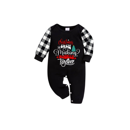 Black and White Plaid Short Sleeve Christmas Pajamas Set With Cute Text Print