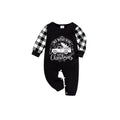 Black and White Plaid Short Sleeve Christmas Pajamas Set With Christmas Tree and Car Print