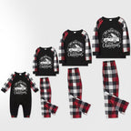 Christmas Family Matching Pajamas-Red and Gray Plaid Pjs set with "We Wish You A Merry Christmas" Artistic Font Slogan Print