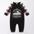 Christmas Family Matching Pajamas-Red and Gray Plaid Pjs set with "We Wish You A Merry Christmas" Artistic Font Slogan Print