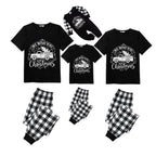 Black and White Plaid Short Sleeve Christmas Pajamas Set With Christmas Tree and Car Print