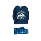 Christmas Family Matching Pajamas-Navy & Sky Blue Plaid Pjs Set with "We Wish You A Merry Christmas" and Christmas Car Pattern Print