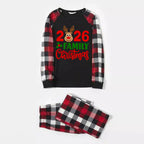 "2026 Family Christmas" Moose Letter Prints Red & Black & Grey & White Plaid Family Matching Pajamas