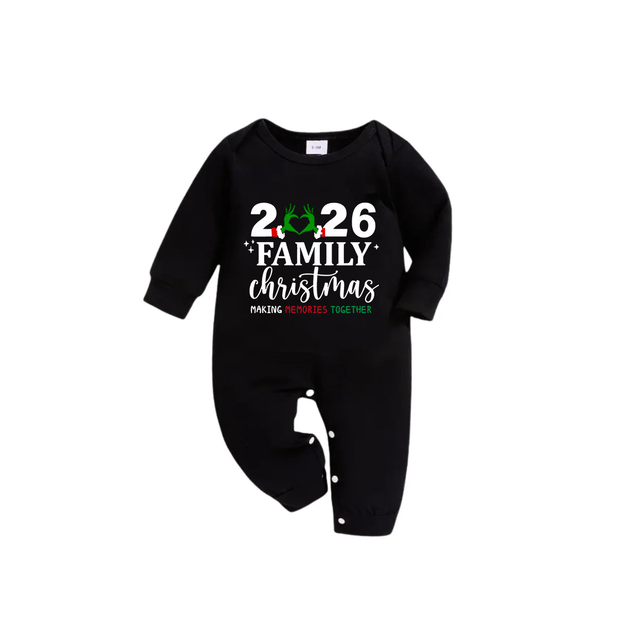 "2026 Family Christmas" Letter And Heart Pattern Black Long Sleeve Top