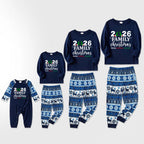 "2026 Family Christmas" Quirky Heart Letter Print Blue Long Sleeve Family Matching Pajamas With Dog bandana