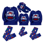 2026 We Are Family Christmas Family Pajamas Set - Blue Top / Blue Santa Print Pants / Blue Santa Print Sleeves