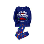 2026 We Are Family Christmas Family Pajamas Set - Blue Top / Blue Santa Print Pants / Blue Santa Print Sleeves