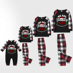 "We are Family2026" Santa Hat Monogram Print Letter Red & Black & Grey & White Plaid Family Matching Pajamas