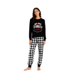 "We are Family2026" Santa Hat Monogram Print Black Long Sleeve Top with Black And White Plaid Pants Family Matching Pajamas