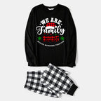 "We are Family2026" Santa Hat Monogram Print Black Long Sleeve Top with Black And White Plaid Pants Family Matching Pajamas