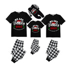 2026 Merry Christmas Family Pajamas Set - Black Top Black and White Plaid Pants White Text Graphic