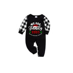 2026 Merry Christmas Family Pajamas Set - Black Top Black and White Plaid Pants White Text Graphic