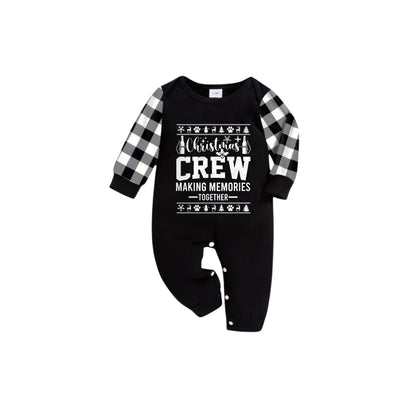 Black and White Plaid Short Sleeve Christmas Pajamas Set With Holiday Quotes Print