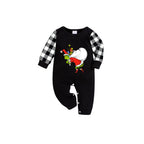 Black and White Plaid Short Sleeve Christmas Pajamas Set with Funny Grinch Patterns