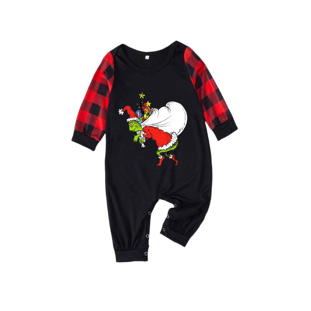 Red and Black Plaid Christmas Pajamas Set With Funny Grinch Designs