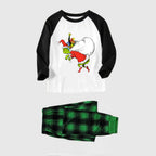Black Raglan Top Green Plaid Christmas Pajamas Set With Funny Grinch Print
