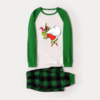 Green Raglan Top Green Plaid Christmas Pajamas Set With Funny Grinch Print