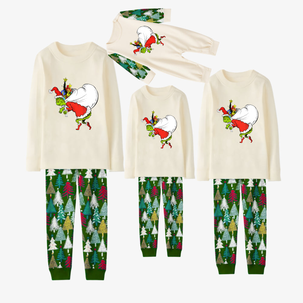 Family Christmas Pajamas Set With Funny Grinch Print
