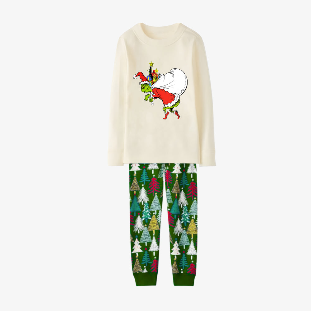 Family Christmas Pajamas Set With Funny Grinch Print