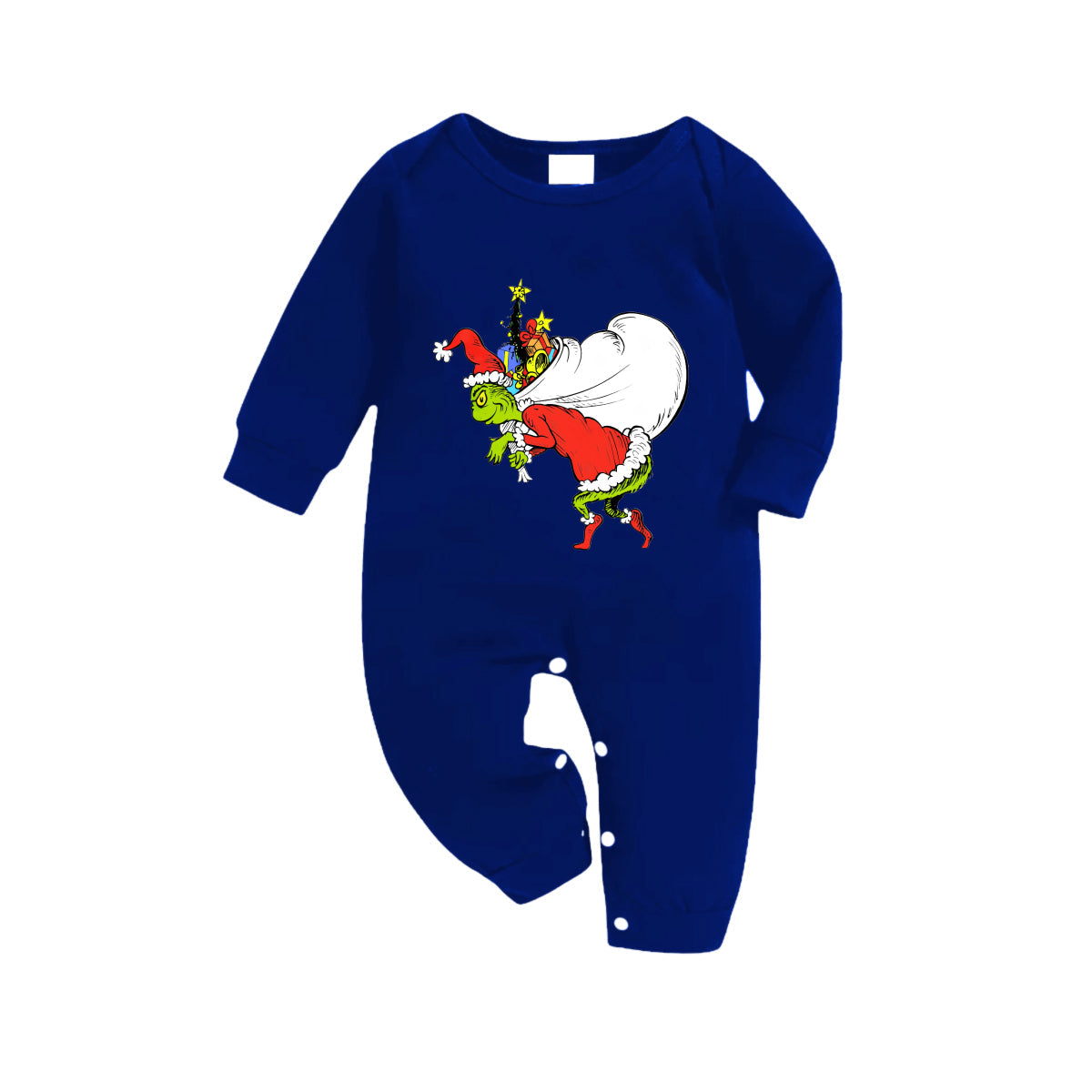 Christmas Family Matching Pajamas-Navy & White Plaid Pjs Set with Funny Grinch Print