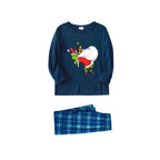 Christmas Family Matching Pajamas-Navy & Sky Blue Plaid Pjs Set with Funny Grinch Print