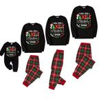 "We are Family" 2026 Christmas Wreath - Black Top with Red & Green Plaid Pants Family Matching Pajama