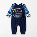 "We are Family 2026 Christmas Make Memories Together" Slogan Print Blue Long Sleeve With Blue Floral Pants Family Matching Pajamas Sets