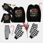 "We are Family 2026 Christmas Make Memories Together" Slogan Print Black Long Sleeve Top with Black And White Plaid Pants Family Matching Pajamas