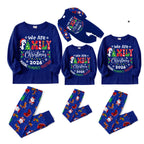 We Are Family Christmas 2026 Making Memories Family Pajamas Set - Blue Top, Blue Pants, Blue Christmas Cartoon Sleeves