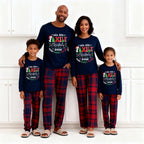 "We are Family" 2026 Christmas Wreath - Blue Long Sleeve Top with Blue & Red Plaid Family Matching Pajamas