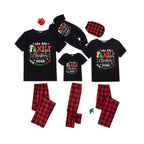 We Are Family Christmas 2026 Family Pajamas Set - Black Top Red Pants Red Plaid Pattern Christmas Letter Print