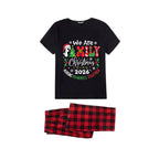 We Are Family Christmas 2026 Family Pajamas Set - Black Top Red Pants Red Plaid Pattern Christmas Letter Print