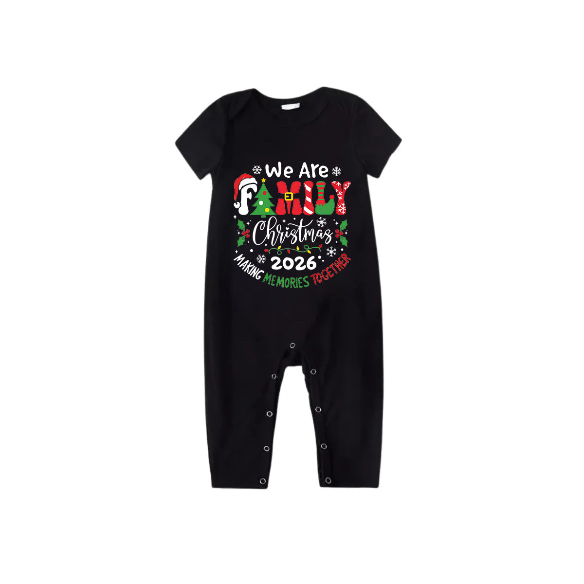 We Are Family Christmas 2026 Family Pajamas Set - Black Top Red Pants Red Plaid Pattern Christmas Letter Print