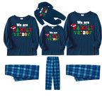 Christmas We are Family 2026 Letter Print Blue Long Sleeve Top With Blue Plaid Family Matching Pajamas