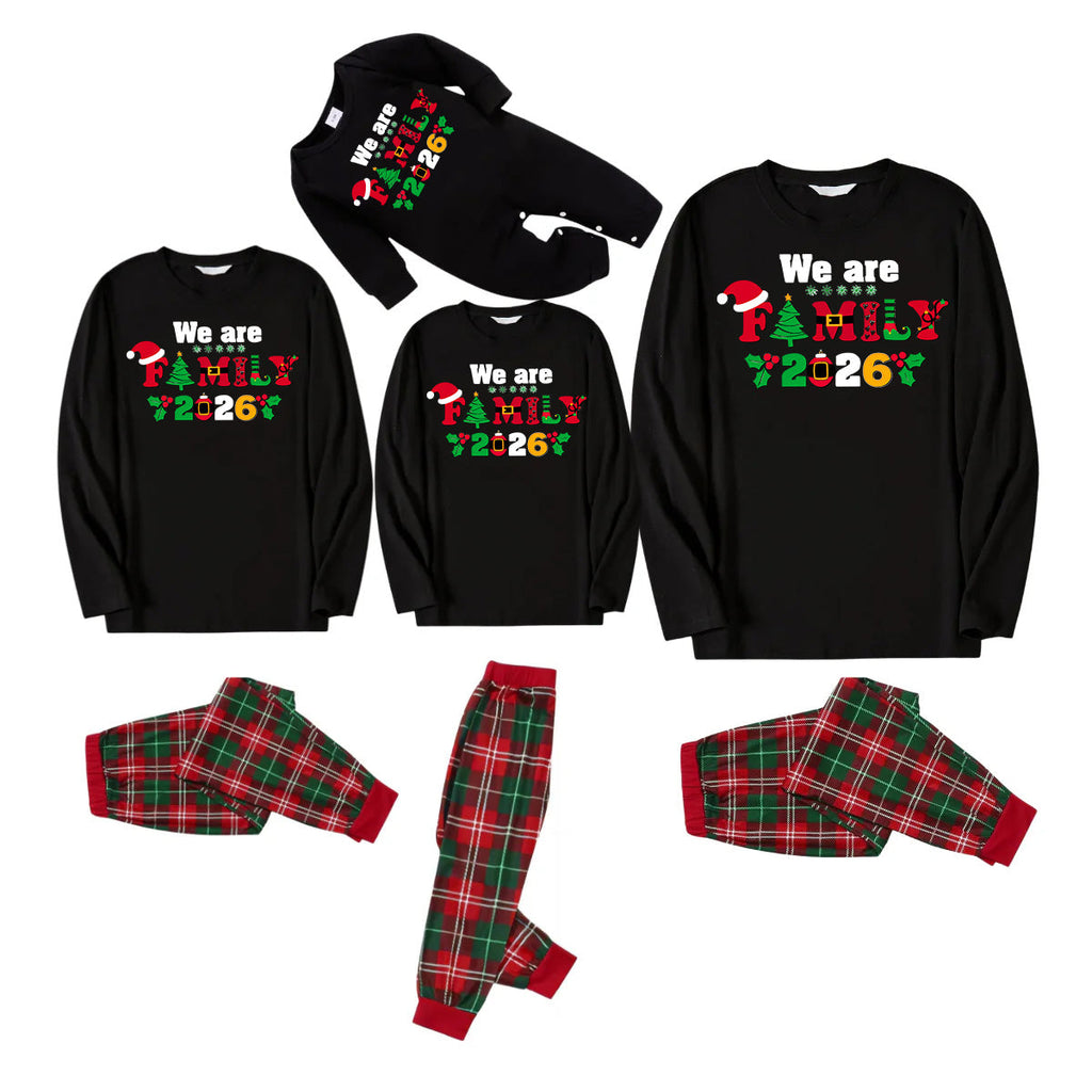 "We Are Family 2026" Coloful Text Pattern Black Long Sleeve Top