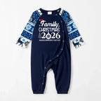 "Family Christmas 2026 " Text Print Blue Family Matching Pajamas