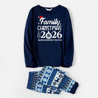 "Family Christmas 2026 " Text Print Blue Family Matching Pajamas