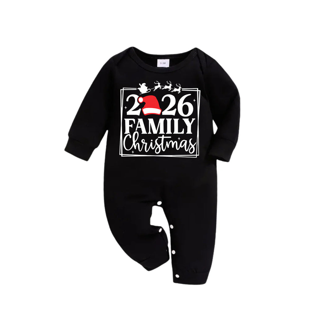"Family Christmas 2026" Text Printed Black and Green Plaid Family Christmas Matching Pajamas