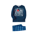 "2026 FAMILY CHRISTMAS" Text and Sleigh Pattern - Blue Long Sleeve Top With Blue Plaid Family Matching Pajamas