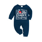 "2026 FAMILY CHRISTMAS" Text and Sleigh Pattern - Blue Long Sleeve Top With Blue Plaid Family Matching Pajamas