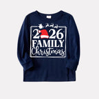 "2026 Family Christmas and Elk" Prints Blue Long Sleeves Top with Red and Blue Plaid Pants Christmas Matching Pajamas