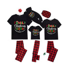 Family Christmas 2026 Family Pajamas Set - Black Top Red Pants Red Plaid Pattern Christmas Letter Print