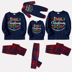 Cute "Family Christmas 2026" Text Prints Blue Long Sleeves Top with Red and Blue Plaid Pants Christmas Matching Pajamas