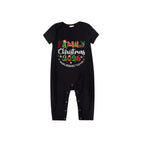 Family Christmas 2026 Family Pajamas Set - Black Top Red Pants Red Plaid Pattern Christmas Letter Print