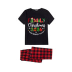Family Christmas 2026 Family Pajamas Set - Black Top Red Pants Red Plaid Pattern Christmas Letter Print
